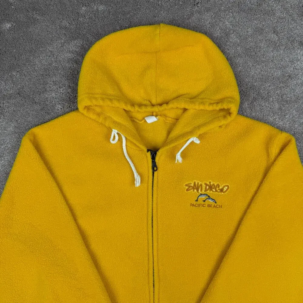 San Diego Pacific Beach Size S Mustard Yellow Fleece Zip Hoodie Dolphin USA